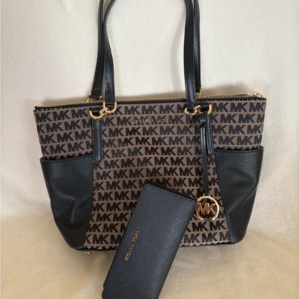 Michael Kors Black and Brown Signature Tote